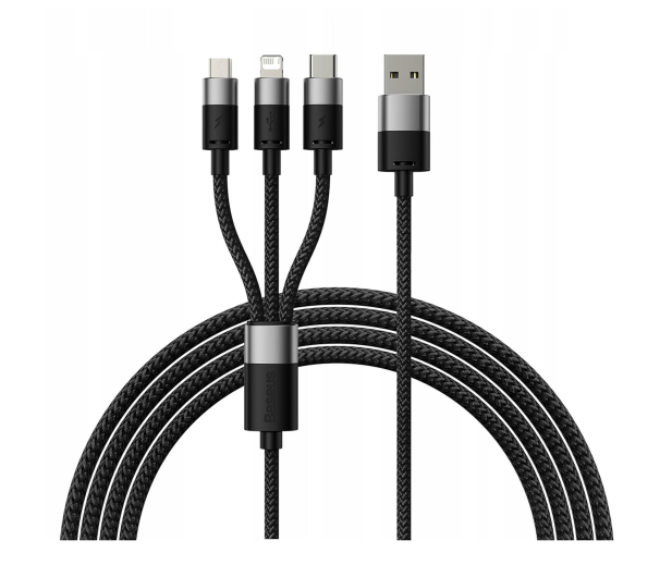 Baseus Kabel 3w1 USB - micro USB / Lightning / USB C 3.5A 1.2m  cza - 1502046 - zdjęcie